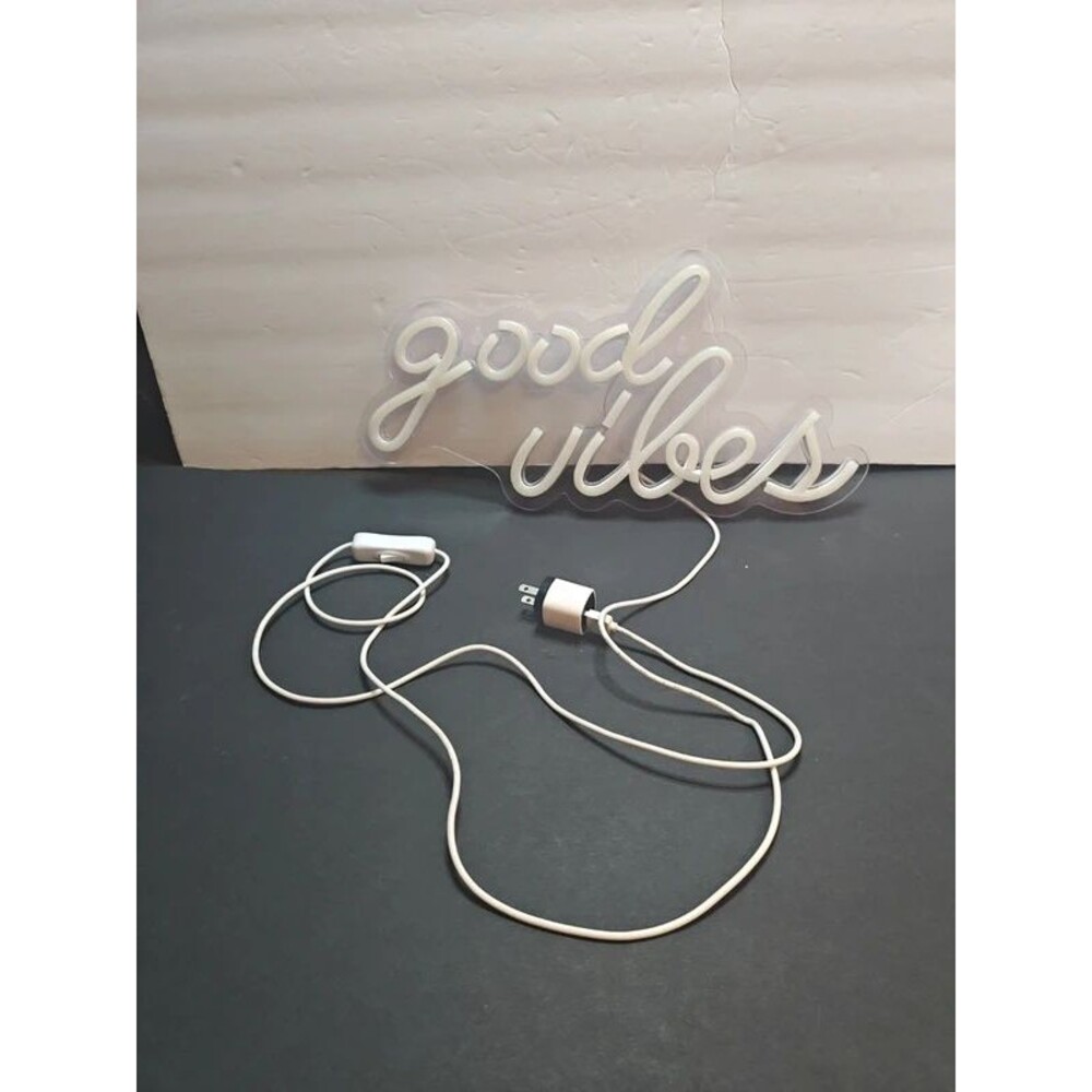 Purple "Good Vibes" LED Neon Sign Wall Light with Free USB Adapter